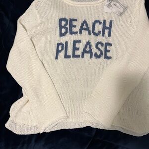 Wooden Ships Cream Knit Sweater with Blue Accents